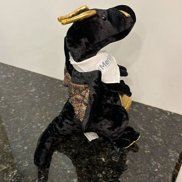 Merlin Winged Dragon 9” Stuffed Black Gold Plush Animal Douglas Cuddle Toys 2015 - Picture 6 of 10